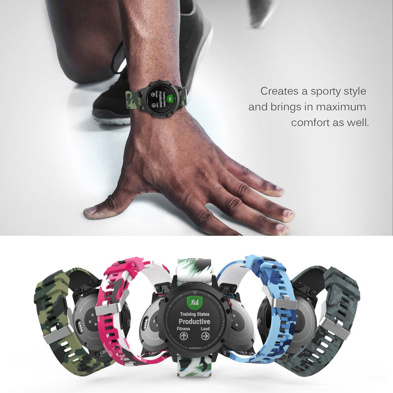 MoKo 22mm Band Compatible with Garmin Fenix 6/6 Pro/Fenix 5/5 Plus/Forerunner 945/Forerunner 935/Aproach S60/S62/Quatix 6, Printing Pattern Silicone Strap Ground Force Camouflage