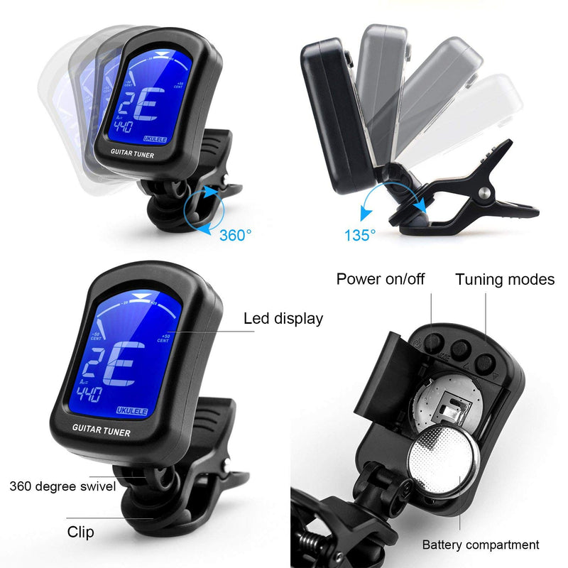 Guitar Tuner,Tuner, Guitar Tuner Clip On for Guitar, Ukulele, Violin, Viola, Bass, Chromatic Tuning Modes, 360 Degree Rotating, Fast & Accurate