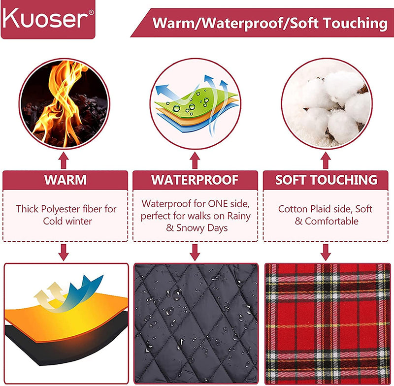 Kuoser Cozy Waterproof Windproof Reversible British Style Plaid Dog Vest Winter Coat Warm Dog Apparel for Cold Weather Dog Jacket for Small Medium Large Dogs with Furry Collar (XS - 3XL) X-Small (Pack of 1) Bright Red