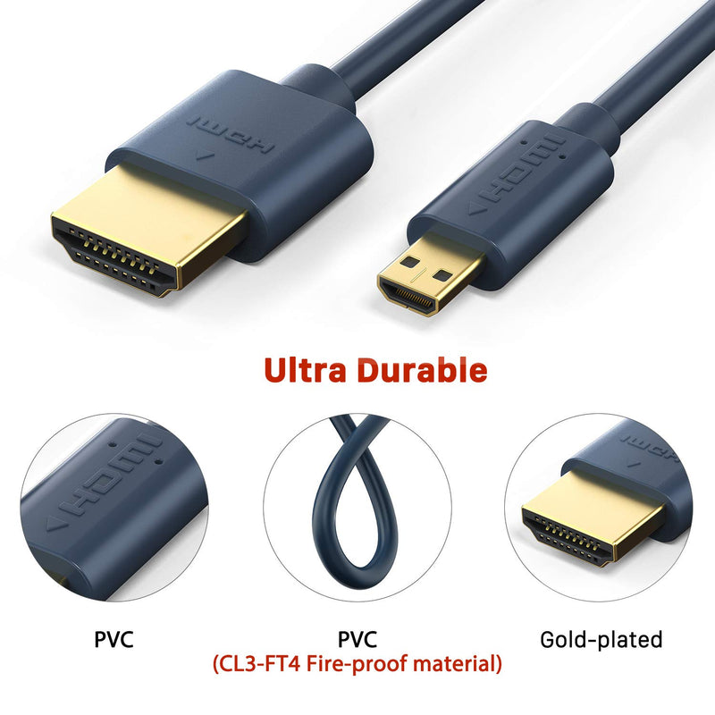 Micro HDMI to HDMI Cable, Cabletime High Speed 4K 60Hz Male to Male HDR HDMI 2.0 Adapter, Ethernet Audio Return Compatible for GoPro Hero 7 Black 6 Hero 5, Camera, ASUS Zenbook Laptop 6FT 6 Feet/1.8m
