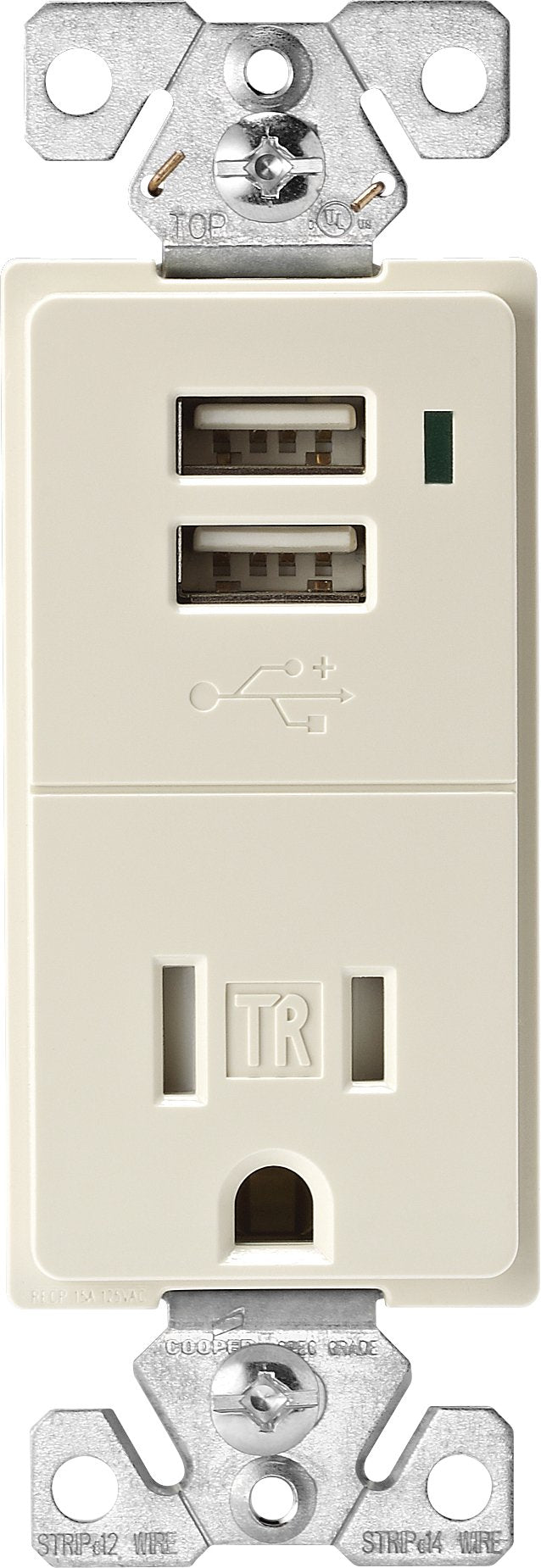 EATON TR7740LA-BOX Combination USB Charger with Tamper Resistant 15A 125V Receptacle, Light Almond