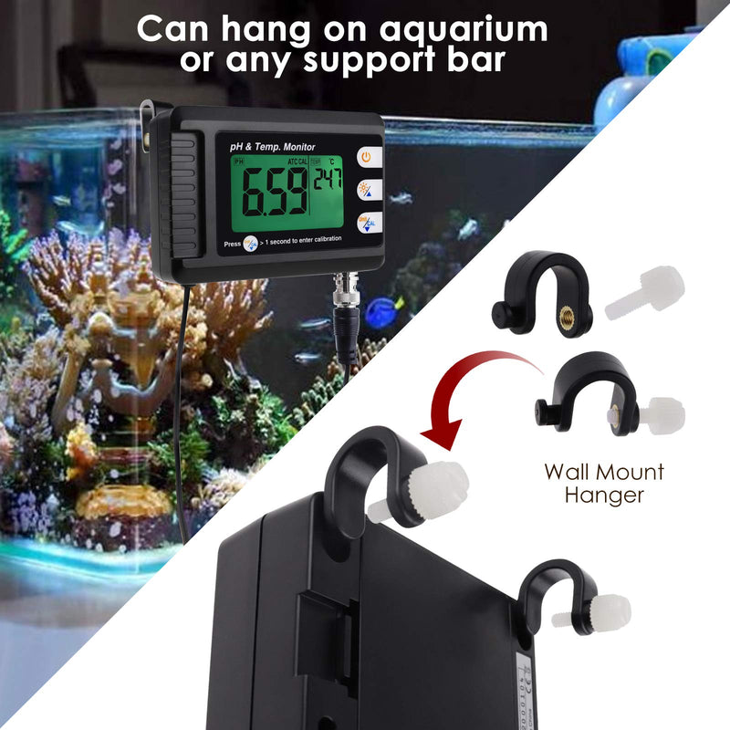 2 in 1 Temperature pH Monitor Meter Tester Sensor Test Kit 0~14 pH Automatic Calibration BNC Electrode Probe for Hydroponics Aquarium Lab Testing Food Drinking Water pH of Saltwater/seawater ph & Temp. Monitor