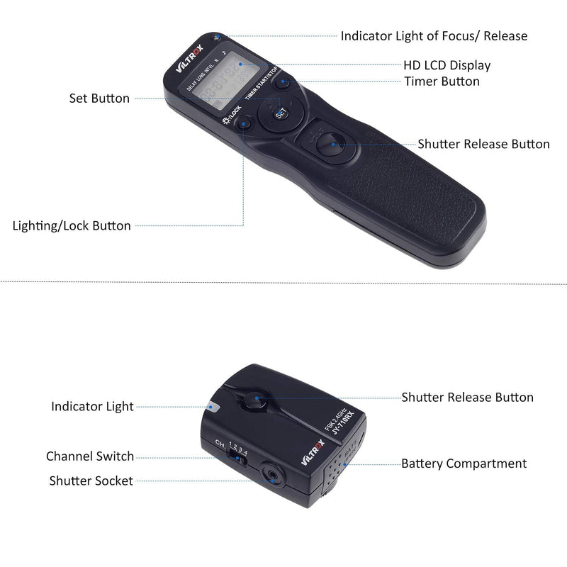 VILTROX FSK 2.4GHz Wireless Timer Shutter Release Camera Remote Control for Nikon D3200 D3300 D5300 D5500 D5600 D7200 D7500 D750 D90