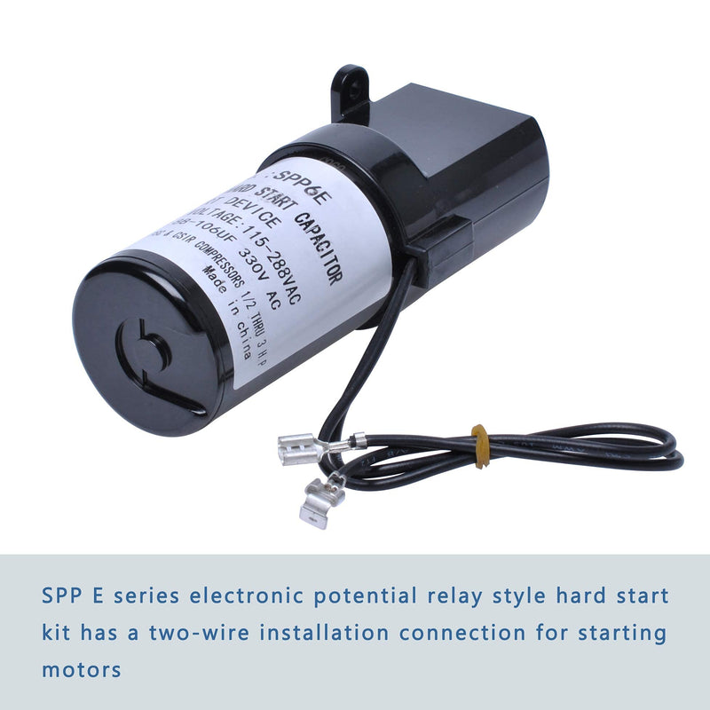 SPP6E Hard Start Capacitor,E Series Electronic Potential Relay Style Hard Start Kit-1/2-3 Horsepower Range, 88-106F