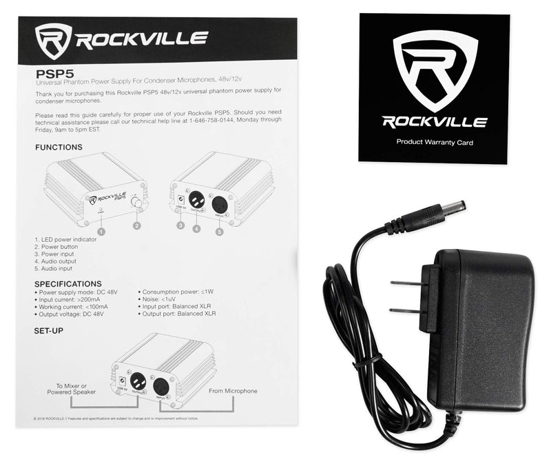 [AUSTRALIA] - Rockville PSP5 Universal 48V Phantom Power Supply Box For Condenser Microphones 