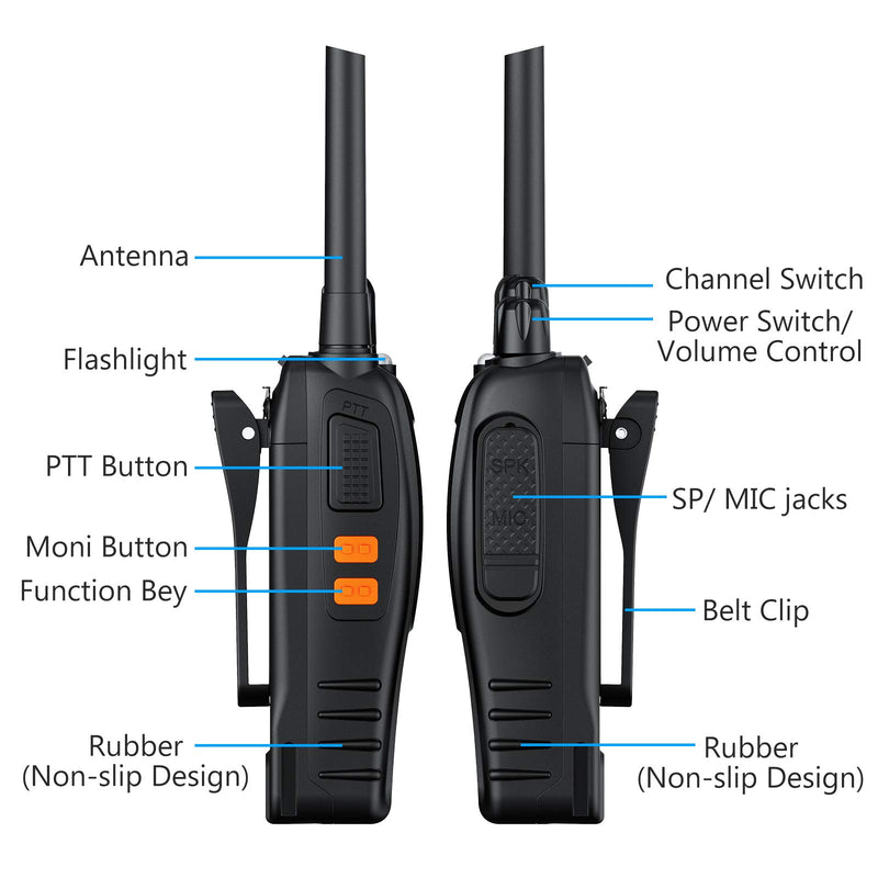 eSynic Rechargeable Walkie Talkies with Earpieces 2pcs Long Range Two-Way Radios 16 Channel UHF USB Cable Charging Walky Talky Handheld Transceiver with Flashlight