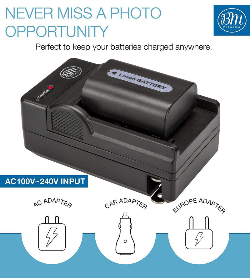 BM Premium 2 NP-FH50 Batteries and Battery Charger for Sony CyberShot DSC-HX1 DSC-HX100V DSC-HX200V HDR-TG5V Digital Cameras