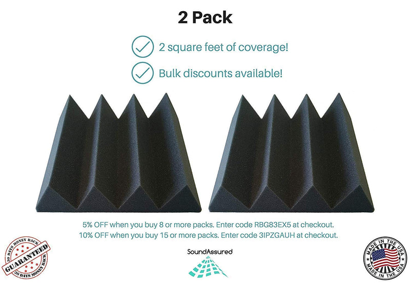 [AUSTRALIA] - Soundproofing Acoustic Studio Foam - Bass Absorbing Wedge Style Panels 2 Pack 12in x 12in x 3 Inch Thick Tiles (Charcoal) Charcoal 