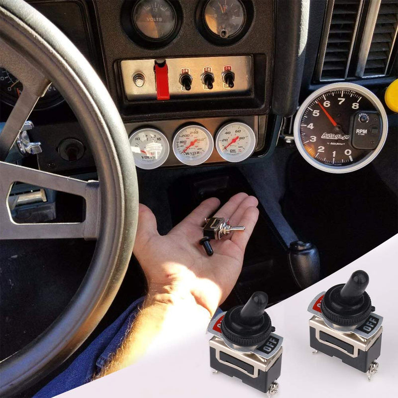 Heavy Duty Rocker Toggle,15A 250V 20A 125V SPST 2 Pin ON/Off Switch Metal Bat Waterproof Boot Cap Cover 6 Pieces Black