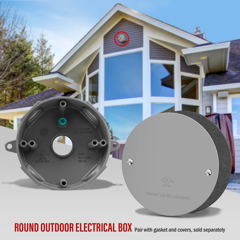 ENERLITES 4” Diameter Round Weatherproof Outlet Box with Five 3/4-in Threaded Outlets, Round Outdoor Electrical Box, 5 Holes 0.75” Each, 2-Gang, 5.4” Height x 4.05” Length x 1.57” Depth, EN4575 0.75 Inch