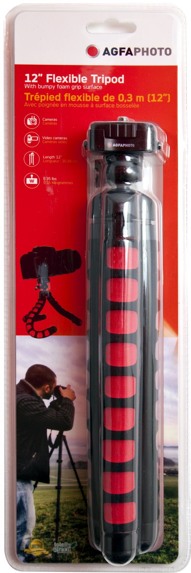 AGFA 12-Inch, Flexible Tripod with Foam Grips - Red APTP12R 12-Inch Red