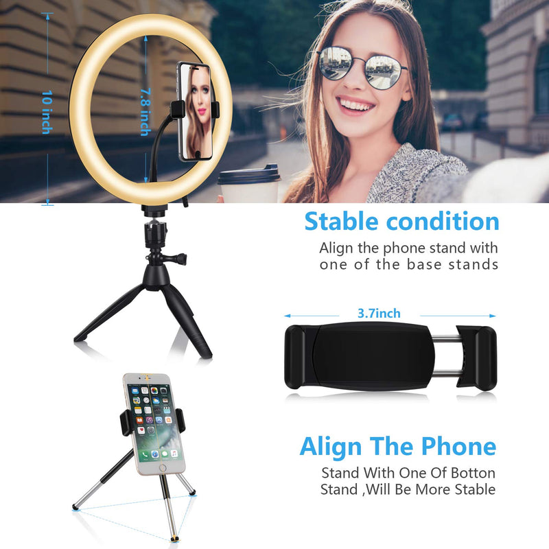 10" Selfie Ring Light with 2 Tripod Stand & Smart Phone Holder,OOWOLF Dimmable LED Beauty Ringlight,3 Light Modes & 10 Brightness Levels for Live Stream,Make Up,YouTube Video,Portrait Photography.