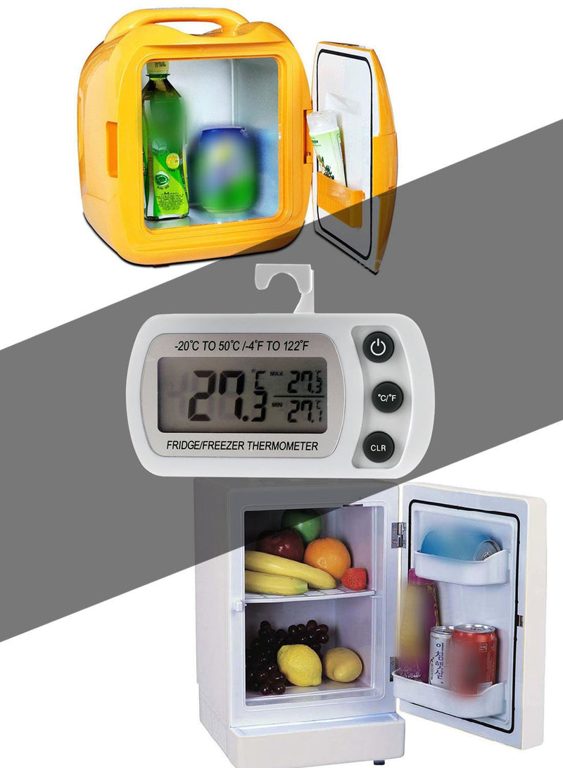 Refrigerator Fridge Thermometer Digital Freezer Room Thermometer Waterproof, Max/Min Record Function with Large LCD Display (General, White, 2)