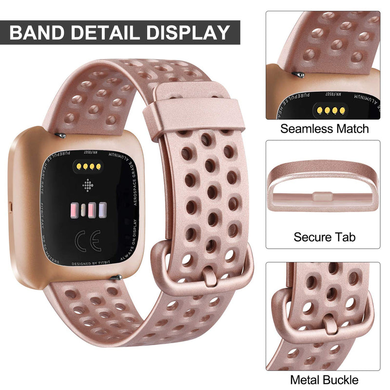 [Pack 6] Bands Compatible with Fitbit Versa Bands / Fitbit Versa 2 Bands for Women Men, Silicone Breathable Sport Wristbands for Fitbit Versa Lite Bands / Fitbit Versa SE Bands Rose gold/Gray/White/Black/Navy blue/Purple Small