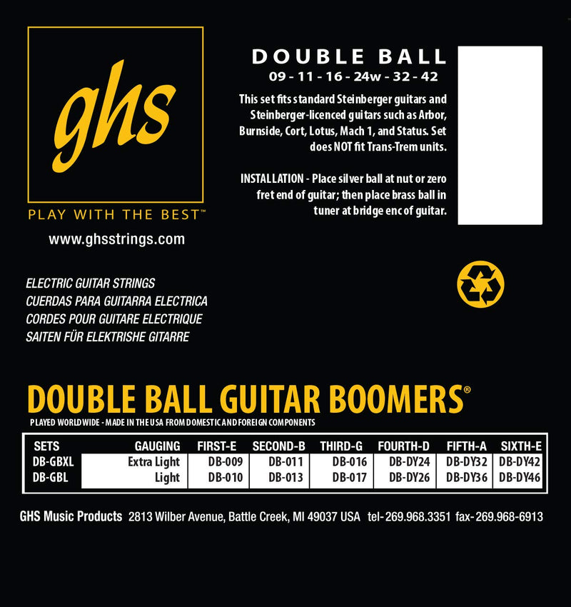 GHS DBGBL 10 - 46 Light Boomers Double Ball End Guitar String Set