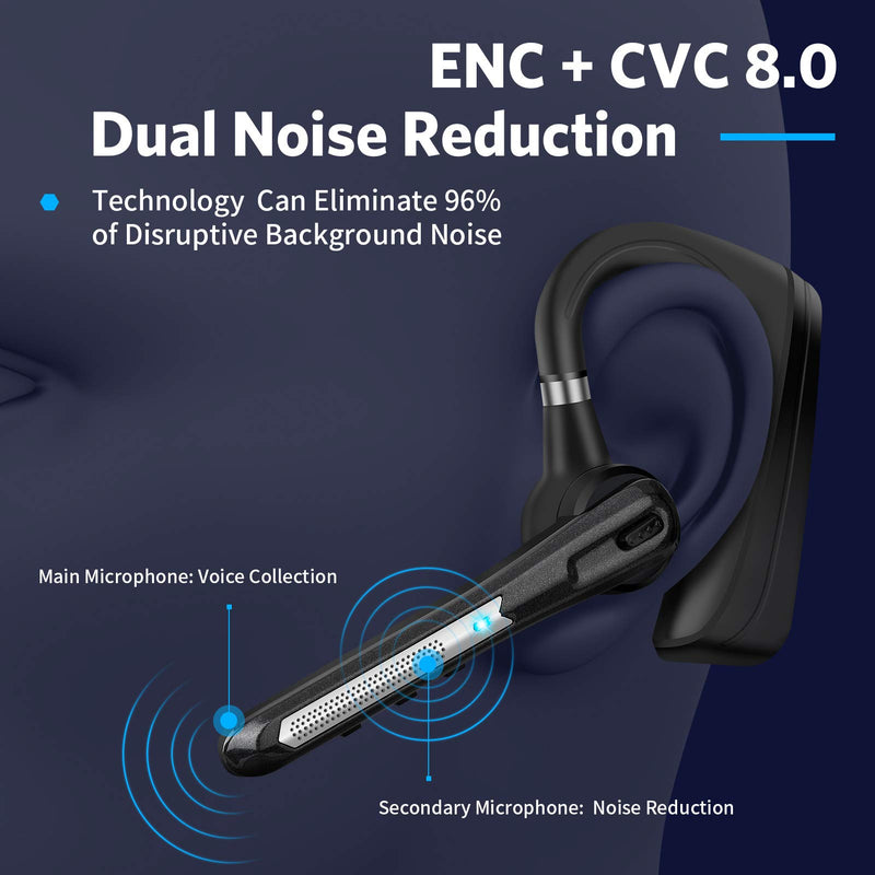 Bluetooth Headset [Upgraded] Active Noise Cancelling Bluetooth Headphones, Bluetooth Earpiece CVC8.0 Dual-Mic Hands-Free V5.0 Comfortable Earbud 240 Hrs Standby Time for Business/Workout/Driving Silver Gray