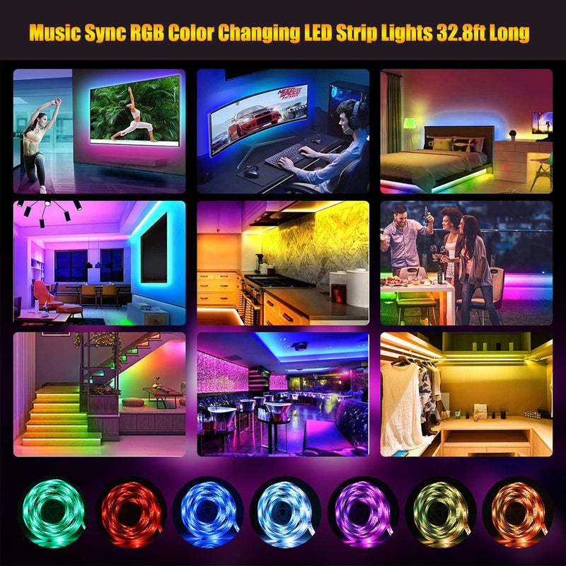 [AUSTRALIA] - JOYLIT 32.8ft RGB LED Strip Light Bluetooth APP Control, 12V Music Sync 300LEDs 5050 Color Changing LED Tape Light Kits with 24Keys Remote and UL Power Supply for Bedroom,Christmas Home Decoration Rgb-32.8ft 