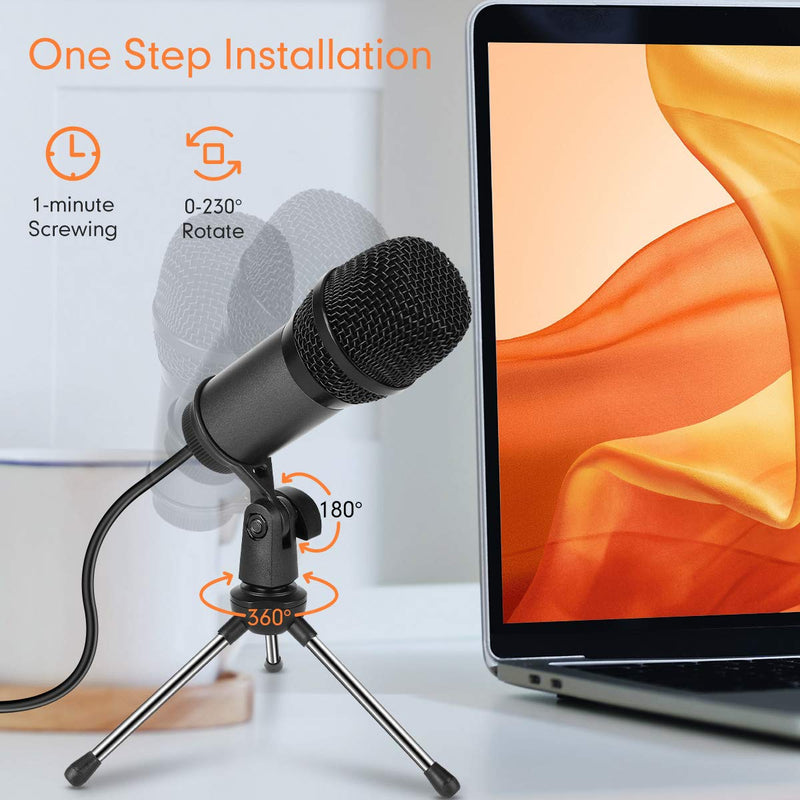 USB Microphone,DUTERID USB Condenser Microphones for Computer Game mic Stand Suit PC Mac & Windows,Professional Plug, Play Studio, Gaming, Podcast,Chatting, YouTube Videos,Voice Overs and Streaming Black