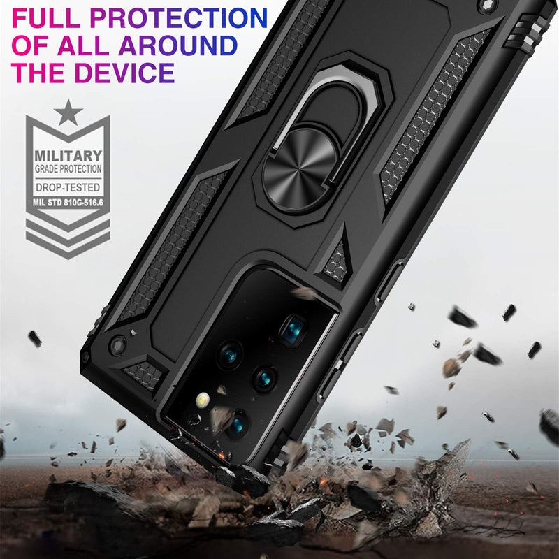 for Samsung Galaxy S21 Ultra Case Shockproof Full Body Heavy Duty Magnet Kickstand Phone Cases Military Rugged Case Cover Compatible with Samsung S21 Ultra 5G Protective Case with Stand Black