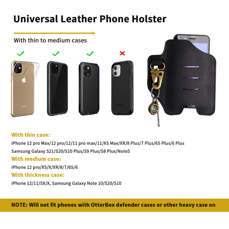 VIPERADE PJ20 Cell Phone Holsters, Universal Leather Phone Holster with Key Holder, Phone Pouch, Leather Belt Phone Holster for Men (Black) Black