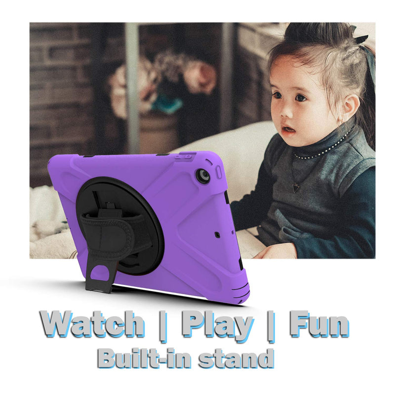 KIQ iPad 9.7 5th 6th Gen Case, Heavy Duty, Shockproof, Stand, Handstrap, Carrying Strap, Screen Protector Cover for Apple iPad 5th 2017, 6th 2018 Generation (Shield Purple) Shield Purple