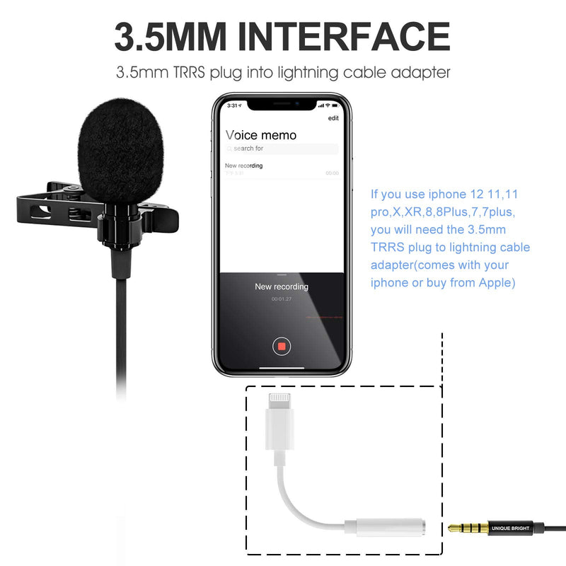 Lavalier Microphone Professional with Type-C Adapter for Recording/YouTube/Interview, Hands-Free lavalier Microphone for Smartphone/PC/Laptop
