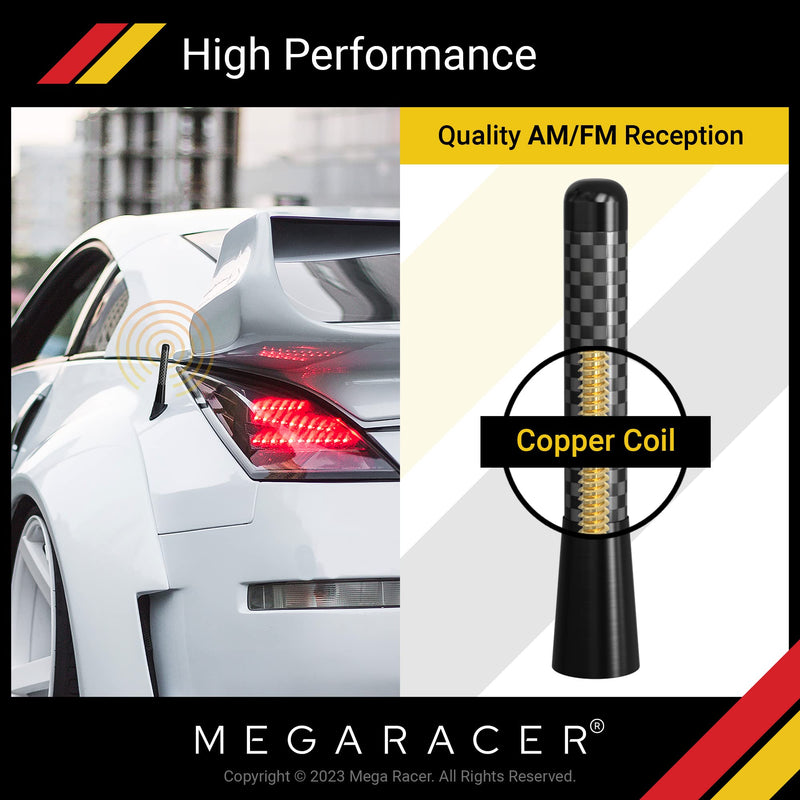 [AUSTRALIA] - Mega Racer 3" 76 mm Carbon Fiber Polished Finish Black Short Automotive Antenna with Internal Copper Coil AM FM Compatible for Car and Truck Vehicle, 1 Piece 