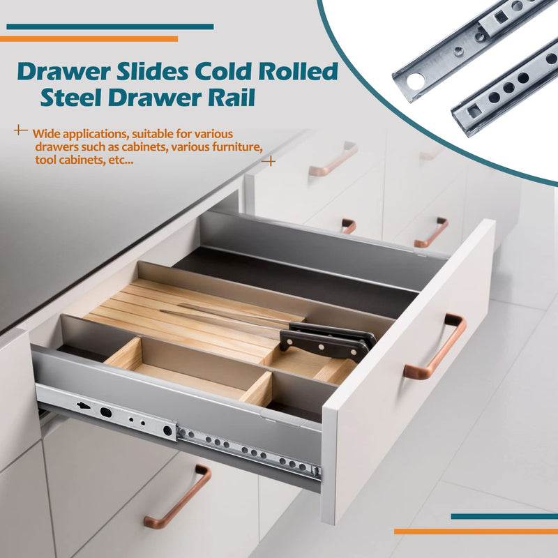 Uenhoy 1 Pair Drawer Slides 8.42" Full Extension Slide Track Rail Ball Bearing Two Way Drawer Slides (17mm x 214mm) 8.42"-1pair