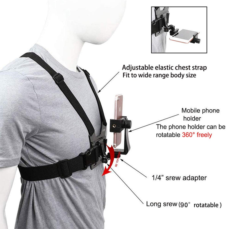 Mobile Phone Chest Strap Mount,Harness Strap Holder Universal Cell Phone Clip for Action Camera POV Compatible with Gopro Akaso Samsung iPhone etc