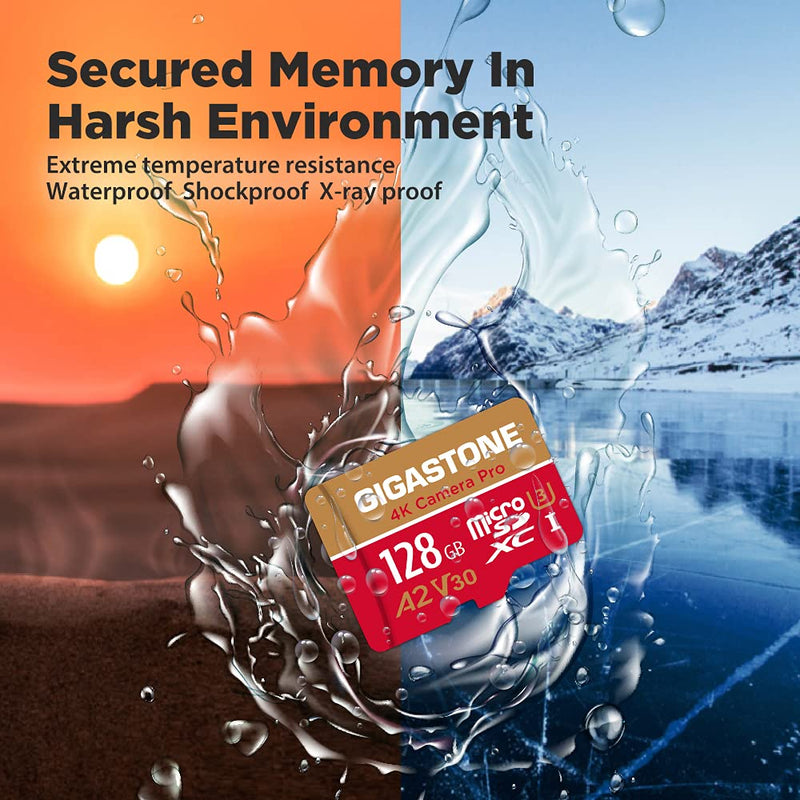 [5-Yrs Free Data Recovery] Gigastone 128GB Micro SD Card, 4K Video Recording for GoPro, Action Camera, DJI, Drone, Nintendo-Switch, R/W up to 100/50 MB/s MicroSDXC Memory Card UHS-I U3 A2 V30 C10 128GB_A1V30 128GB Camera Pro 1-Pack