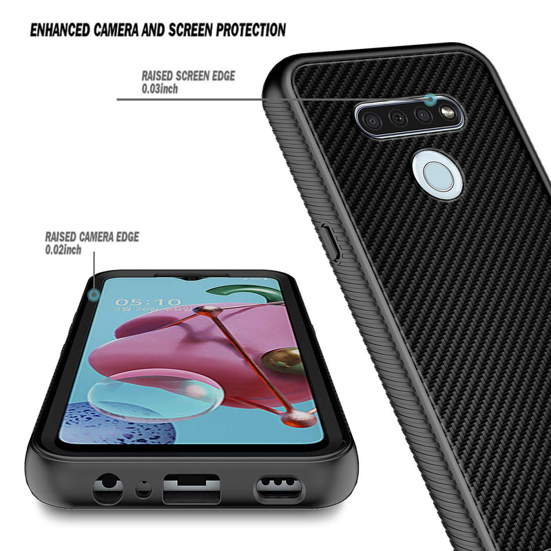 E-Began Case Compatible for LG Stylo 6 with [Built-in Screen Protector], Full-Body Shockproof Protective Rugged Black Bumper Cover, Impact Resist Durable Case -Carbon Fiber Carbon Fiber