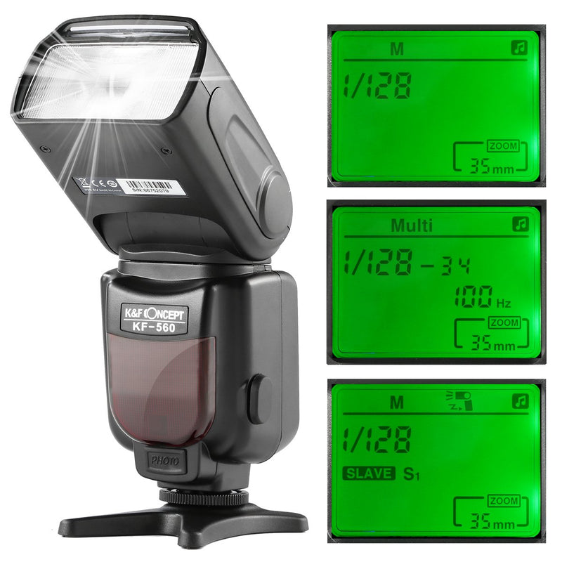 K&F Concept Camera Flash, KF-560 Universal Speedlite Flash with LCD Display Compatible with Canon Nikon DSLR Cameras For Canon & Nikon DSLR+TTL+GN35