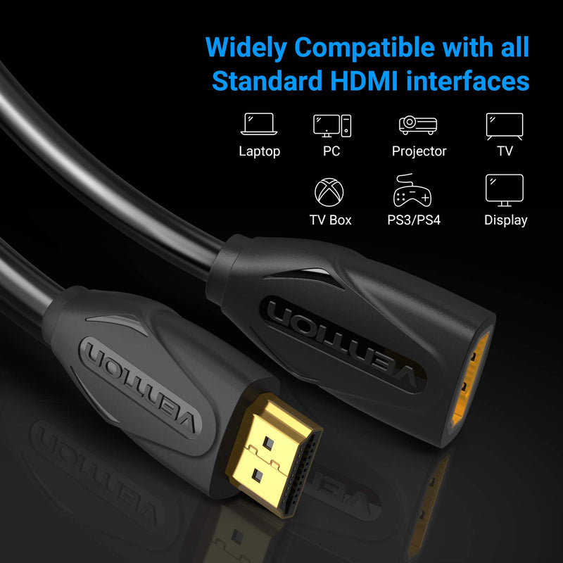 HDMI Extension Cable,VENTION High Speed 4K HDMI Extender Cable Male to Female 4K@30Hz Audio Return Compatible with Xbox One S 360, PS4, Apple TV, Blu Ray Player, Wii U etc (5FT/1.5M) 5FT/1.5M