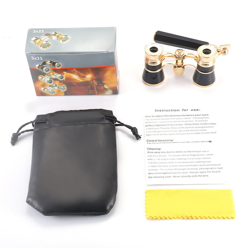 Aroncent Opera Glasses Binoculars 3X25 Theater Glasses Mini Binocular Compact with Adjustable Handle for Adults Kids Women in Opera Musical Concert black