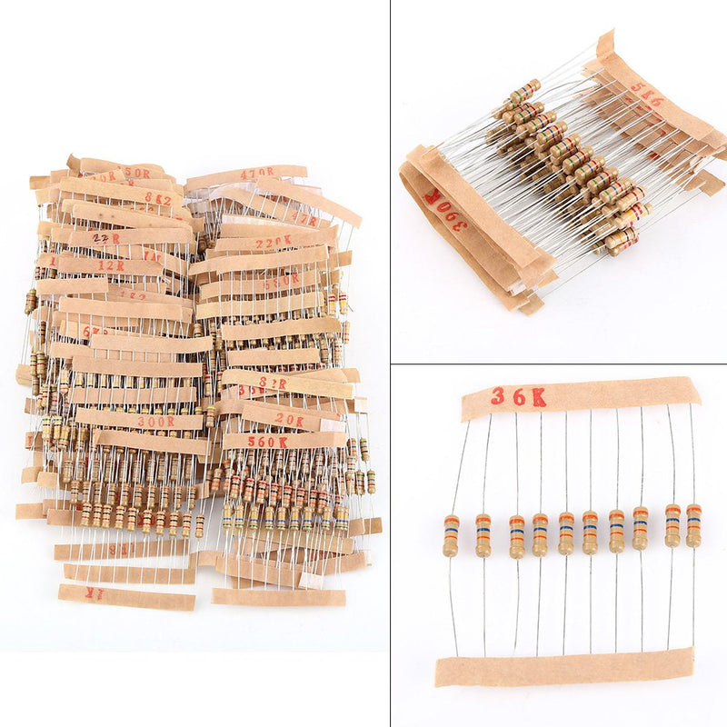 Resistor Kit, 1/2 Watt Resistors Kit, Resistors Assortment kit, 1000pcs 100 Values Carbon Film Resistor Assortment Kit 1-10M ohm