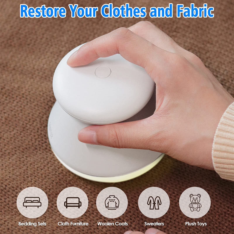 Lint Remover, Uluker Rechargeable Fabric Shaver Lint Shaver Sweater Shaver Clothes Fuzz Remover Depiller with 6-Leaf Blades for Clothes and Furniture - Battery Operated (White) White+light