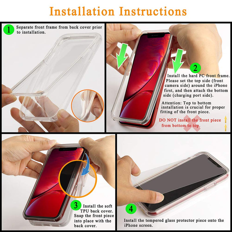 COOLQO Compatible with iPhone 11 Case, and [2 x Tempered Glass Screen Protector] for Clear 360 Full Body Coverage Hard PC+Soft Silicone TPU 3in1 Shockproof Protective Phone Cover For iPhone 11 (6.1 inch)