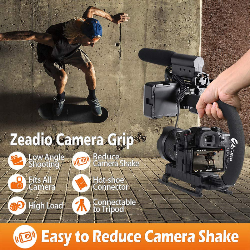 Zeadio Triple Hot-Shoe Mounts Handheld Stabilizer, Video Stabilizing Handle Grip for Canon Nikon Sony Panasonic Pentax Olympus DSLR Camera Camcorder