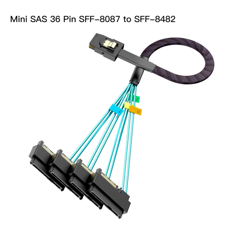 WORDIMA Mini SAS HD Cable, Internal Mini SAS HD SFF-8087 Host to SFF-8482 Target Hard Disk and SATA Power Cable 0.5 Meters