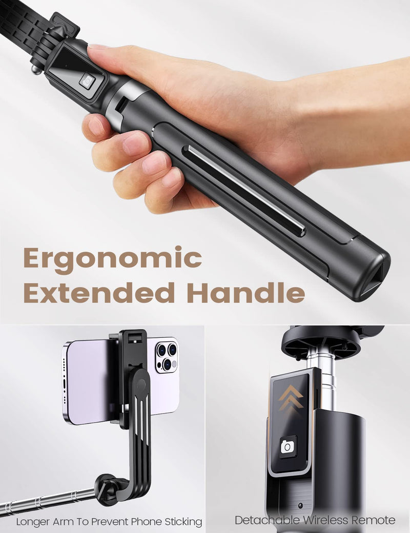 Selfie Stick Tripod with Remote, ANXRE 50" Portable 5 in 1 Selfie Stick Phone Tripod, Wireless Selfie Stick Tripod for Cell Phone Compatible with iPhone 14/13 Pro Max Gopro Android DJI (Black) Black [Reinforced Stability Tripod＆50" Extra Long]