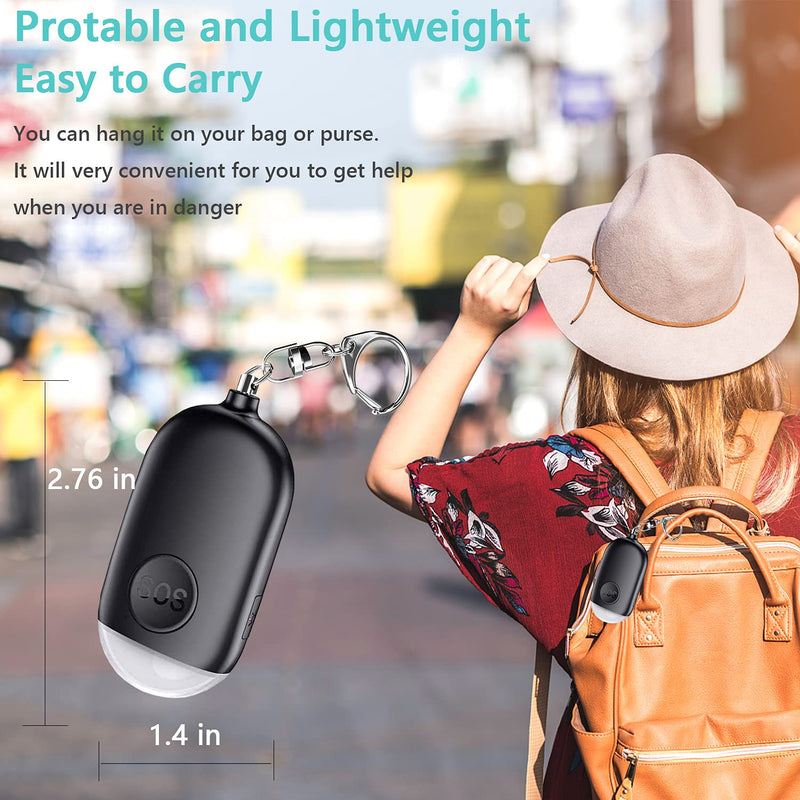 Safe Sound Personal Alarm - 130dB USB Rechargeable Keychain Alarm Self Defense Security Alarm with Mini Emergency LED Light for Women Kids Elderly Black