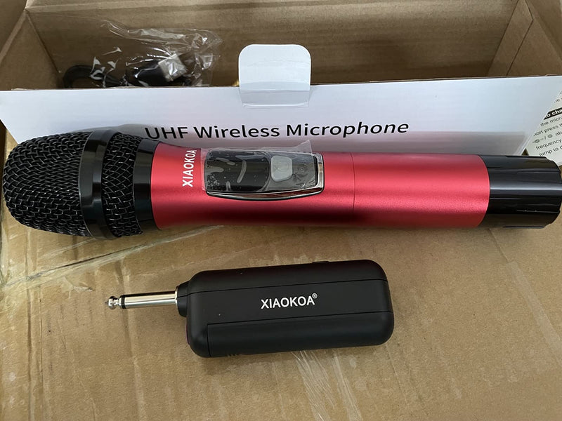 Handheld Karaoke Microphone Wireless for Singing - Wireless Microphones & Receiver with Rechargeable Handheld MIC for Karaoke, Voice Amplifier, PA System, Singing, Church, Party Dynamic Microphone Red