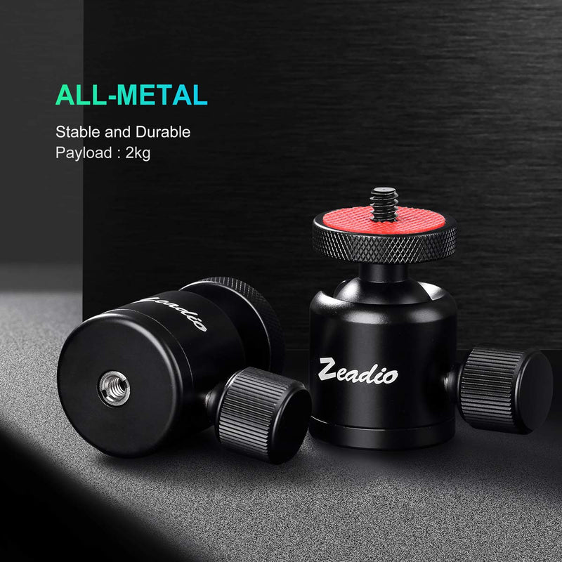 Zeadio Tripod Mini Ball Head, with 1/4" 3/8" Screw Ball Head Tripod Mount for Cameras, DSLR, Monopod, Slider, Tripod etc