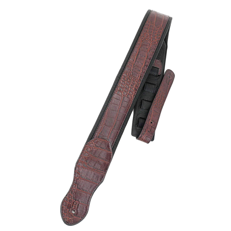 Walker & Williams F-06 Mahogany Brown Crocodile Pattern Padded Guitar Strap