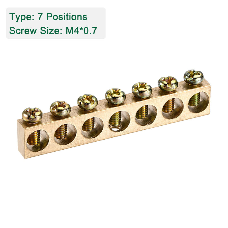 MECCANIXITY Terminal Ground Bar Screw Block Barrier Brass 7 Positions 58.5mmx5.7mmx10mm for Electrical Distribution 5 Pcs