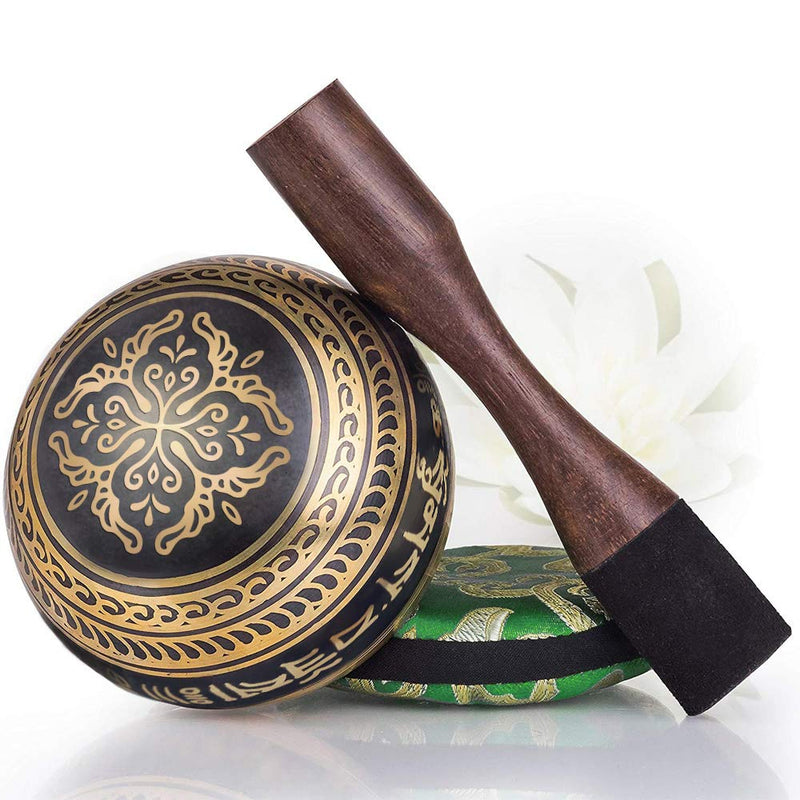 Tibetan Singing Bowl Set — Easy to Play with Cushion & New Dual-End striker for Holistic Healing, Calming & Mindfulness ~ Balance & Harmony Design