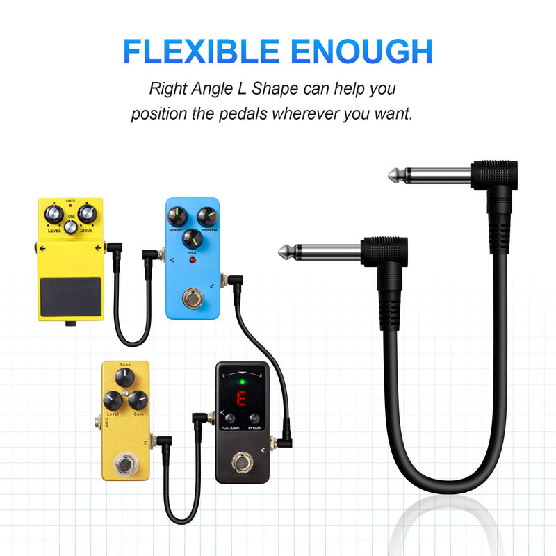 Heams Professional 6 Pack of 6 Inch Guitar Patch Cable, Noise Free and Super Durable Guitar Pedal Cable, Right Angle Pedal Board Cables, Black 6 PACK-6INCH