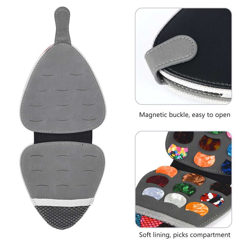 PlasMaller Guitar Pick Holder Case Bag with 24pcs Acoustic Electric Guitar Colorful Picks 0.46mm/ 0.71mm/ 0.96mm + Little Picks Holder Set (Black) Black