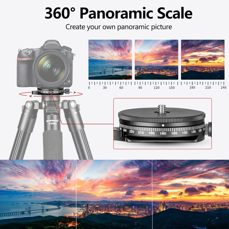 koolehaoda Camera Panoramic Panning Base with Arca Swiss Style Plate, Aluminum Alloy Black Panorama Tripod Head with Bubble Level for Tripod Monopod DSLR Cameras, Load Capacity 22 LBS