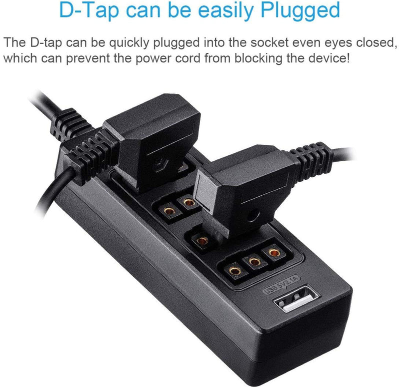 AConnect D-Tap Male to 4-Port D-Tap Female Coiled Splitter Cable for V-Mount Battery with Switch Button/USB Port/8V 12V DC Port for Photography Power Multifunctional